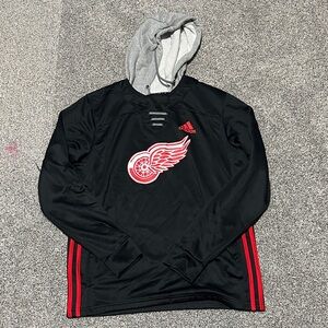 Adidas Black Hoodie with Red Accents and Gray Hood